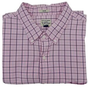 J Crew Button Down Shirt Slim Stretch Secret Wash Pink Grid Check XL Men's Shirt